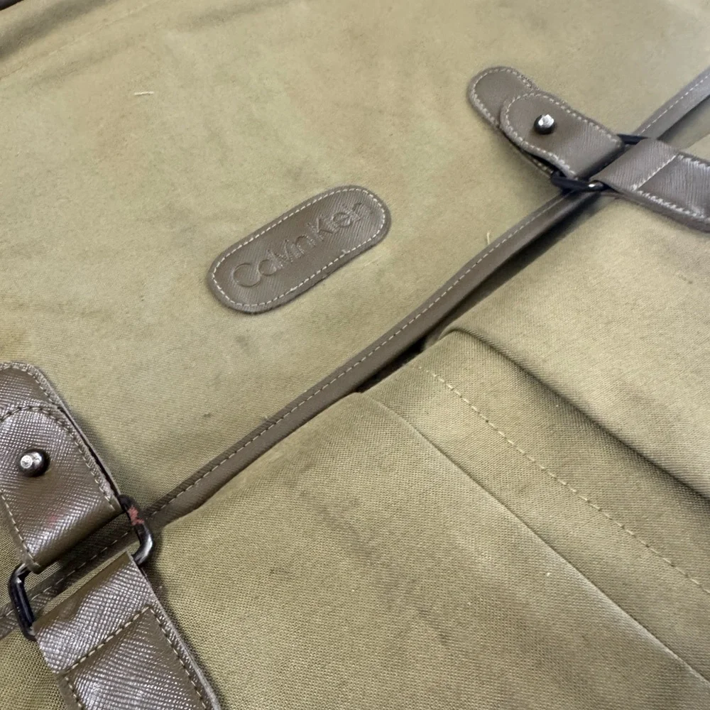 Khaki Brown Canvas Vintage Calvin Klein Overnighter Weekender Travel Bag RARE